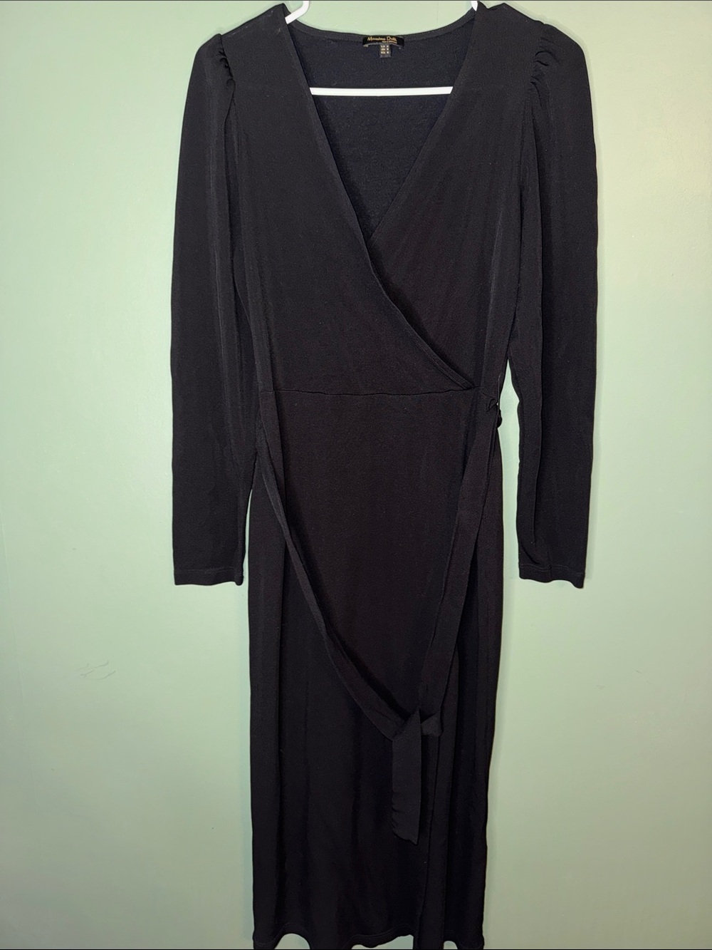 Massimo Dutti Faux Wrap Midi Dress in Black Medium Workwear Office